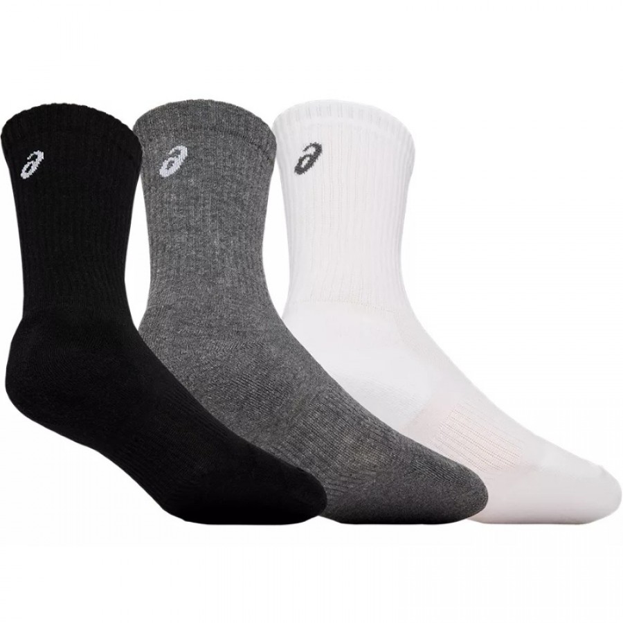 Asics Crew Black Gray White Socks 3 Pairs