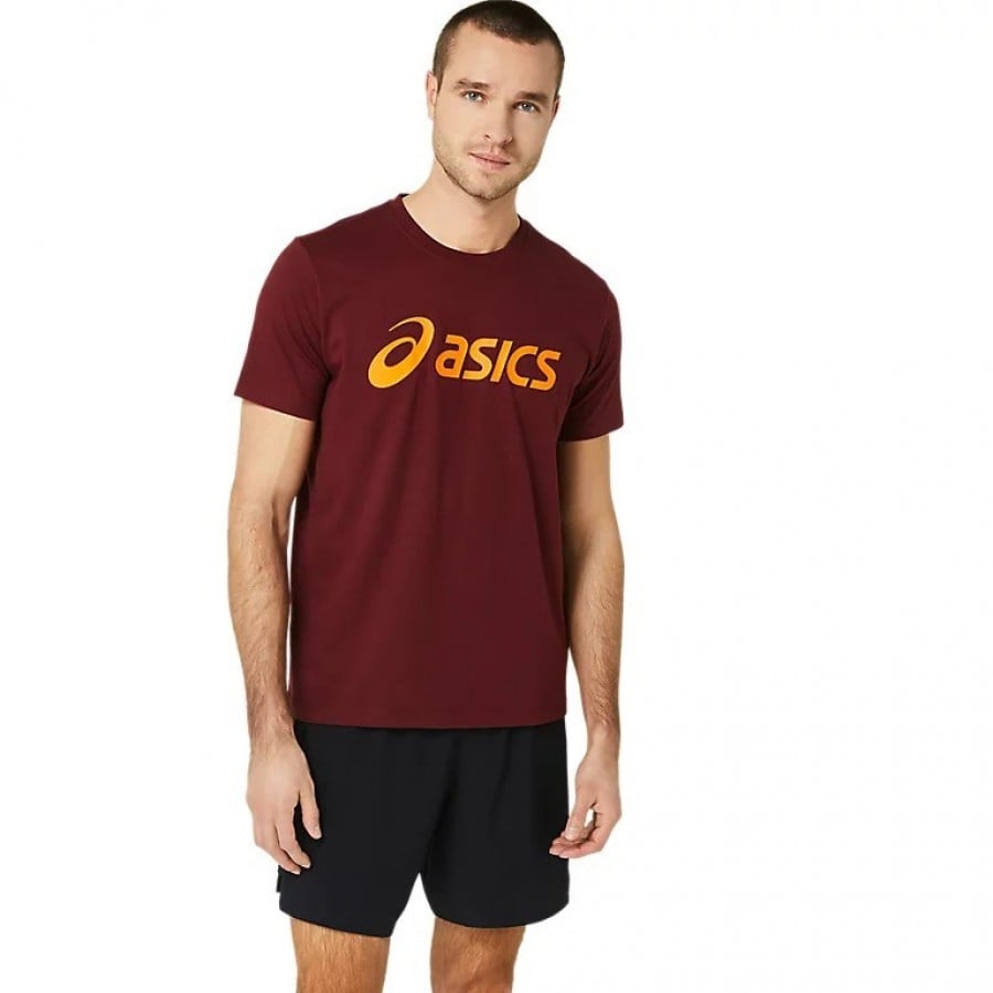 Camiseta Asics Big Logo Granate Naranja Brillante