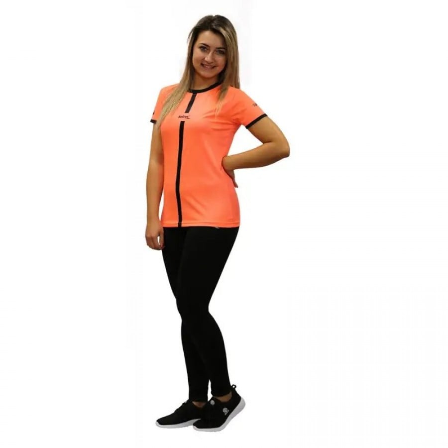 Camiseta Softee Tipex Coral Fluor Negro Mujer